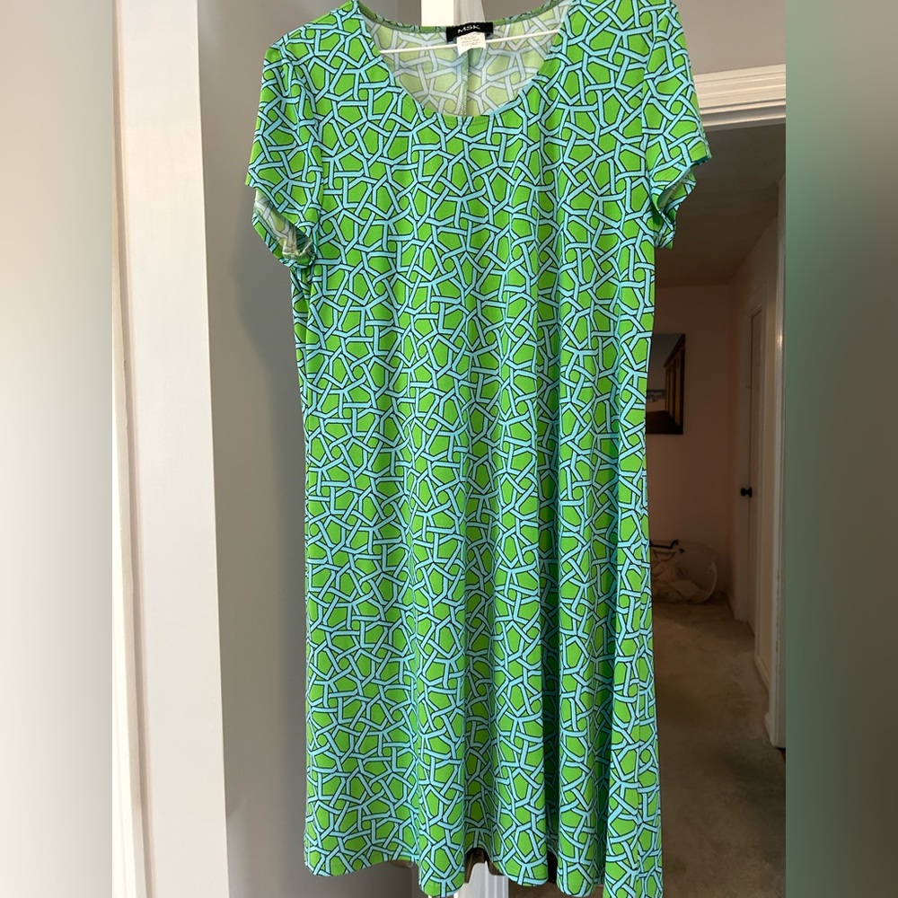 Blue and green pattern dress